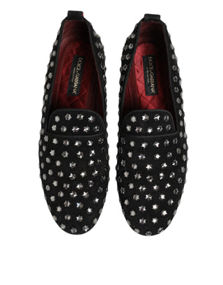 Schwarze, mit Kristallen verzierte Loafer-Abendschuhe