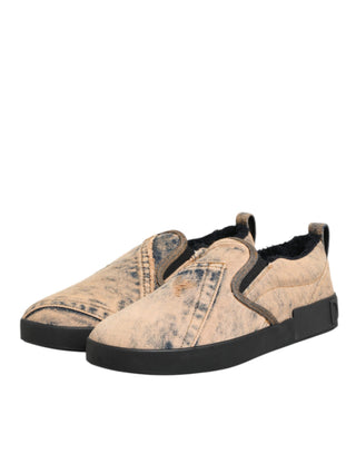 Beige Cotton Low Top Slip On Sneakers Shoes