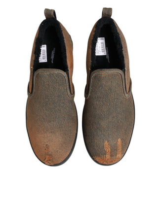 Brown Cotton Low Top Slip On Sneakers Shoes