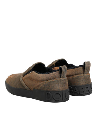 Brown Cotton Low Top Slip On Sneakers Shoes