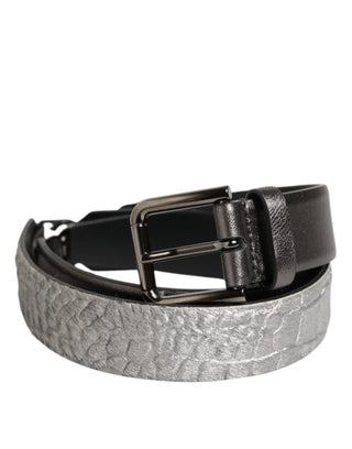 Black Silver Pebbled Texture Leather Buckle Men Belt