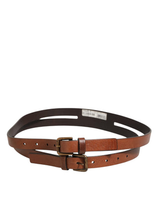 Brown Double Strap Leather Gold Buckle Belt