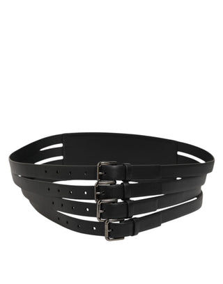 Schwarzer Ledergürtel mit 4 Riemen und Metallschnallen