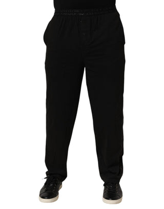 Pantalones de cintura con logo de mezcla de algodón negro