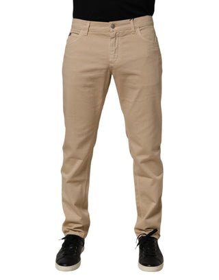 Beige Baumwoll-Röhrenjeans für Herren