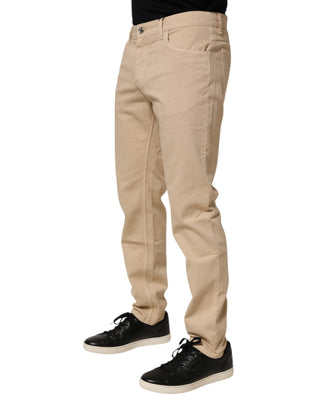 Beige Baumwoll-Röhrenjeans für Herren