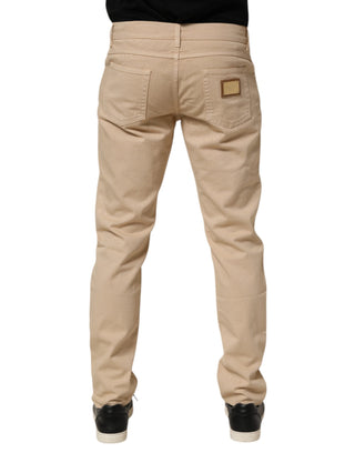 Beige Baumwoll-Röhrenjeans für Herren