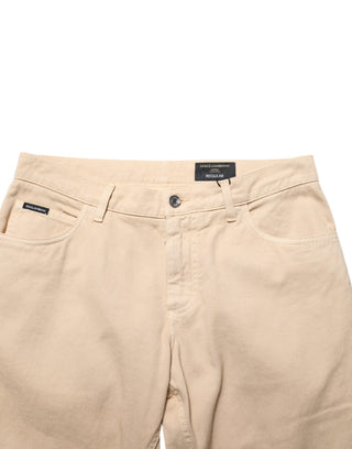 Beige Baumwoll-Röhrenjeans für Herren
