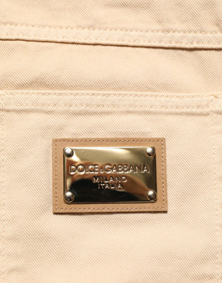 Beige Baumwoll-Röhrenjeans für Herren