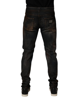 Schwarze Baumwoll-Röhrenjeans für Herren im Used-Look