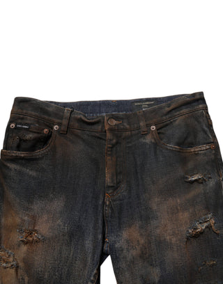 Schwarze Baumwoll-Röhrenjeans für Herren im Used-Look
