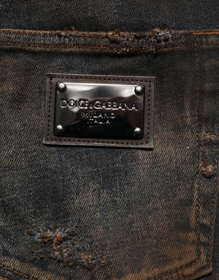 Schwarze Baumwoll-Röhrenjeans für Herren im Used-Look