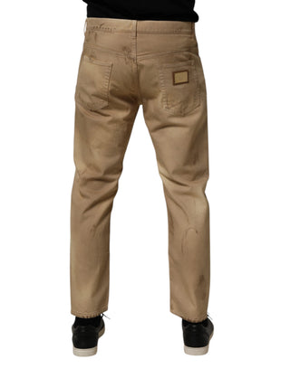 Jeans sueltos rasgados beige de algodón para hombre