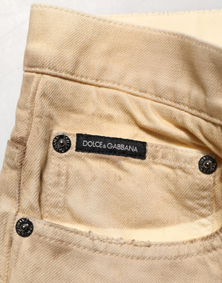 Jeans sueltos rasgados beige de algodón para hombre