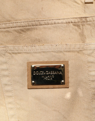 Jeans sueltos rasgados beige de algodón para hombre