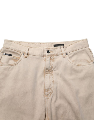 Beige Baumwoll-Jeans mit geradem Bein