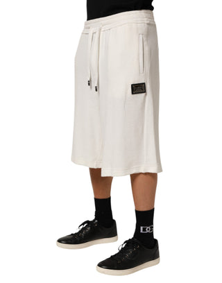 Bermudas blancas de algodón con placa de logo para hombre