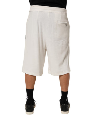 Bermudas blancas de algodón con placa de logo para hombre