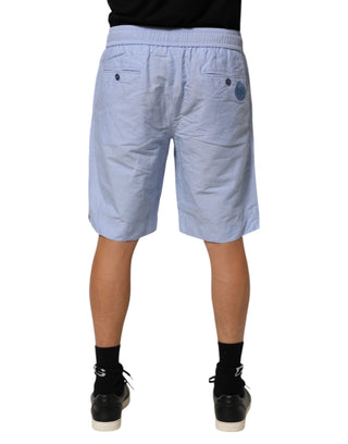 Hellblaue Leinen-Bermuda-Shorts für Herren mit mittlerer Bundhöhe