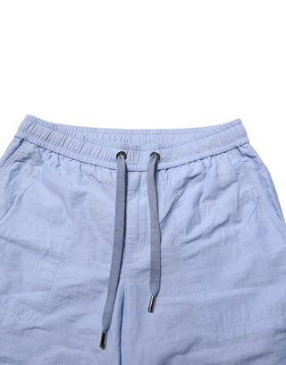 Hellblaue Leinen-Bermuda-Shorts für Herren mit mittlerer Bundhöhe