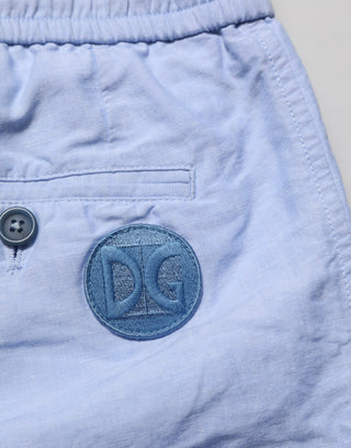 Hellblaue Leinen-Bermuda-Shorts für Herren mit mittlerer Bundhöhe