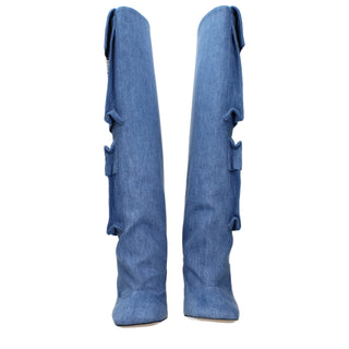 Hellblaue Stoffstiefel