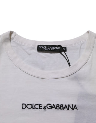 White Logo Print Cotton Crew Neck Men T-shirt