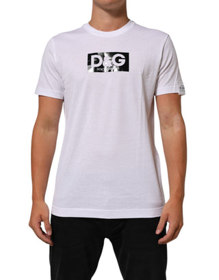 Weißes T-Shirt aus Baumwolle mit Logo-Print und Rundhalsausschnitt