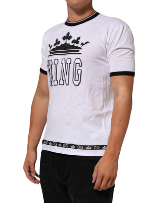 Weißes Baumwoll-T-Shirt mit King-Stickerei auf der Krone