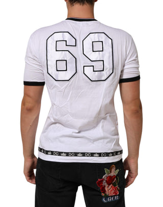 Weißes Baumwoll-T-Shirt mit King-Stickerei auf der Krone