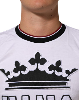 Weißes Baumwoll-T-Shirt mit King-Stickerei auf der Krone