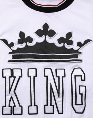Weißes Baumwoll-T-Shirt mit King-Stickerei auf der Krone