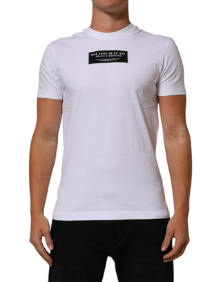 Camiseta blanca de algodón para hombre con logo estampado y cuello redondo