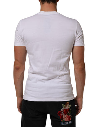 Camiseta blanca de algodón para hombre con logo estampado y cuello redondo