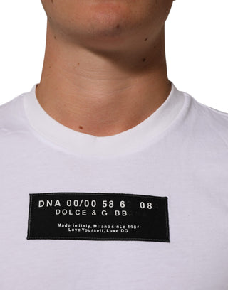 Camiseta blanca de algodón para hombre con logo estampado y cuello redondo