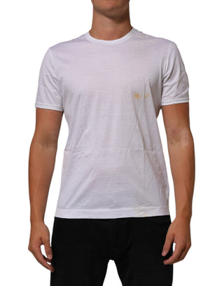Weißes Baumwoll-Unterzieh-T-Shirt mit Rundhalsausschnitt