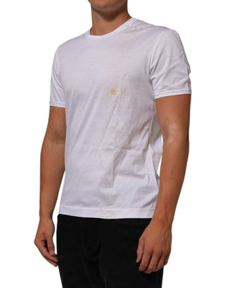 Weißes Baumwoll-Unterzieh-T-Shirt mit Rundhalsausschnitt
