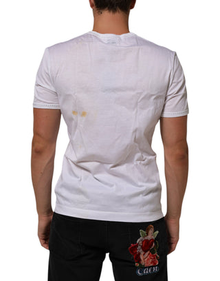 Weißes Baumwoll-Unterzieh-T-Shirt mit Rundhalsausschnitt