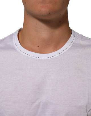 Weißes Baumwoll-Unterzieh-T-Shirt mit Rundhalsausschnitt