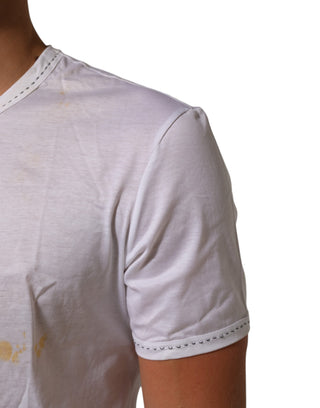 Weißes Baumwoll-Unterzieh-T-Shirt mit Rundhalsausschnitt