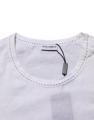 Weißes Baumwoll-Unterzieh-T-Shirt mit Rundhalsausschnitt