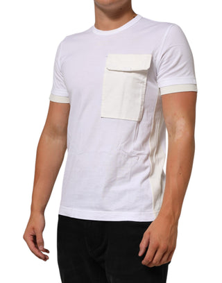 Camiseta blanca de algodón para hombre con bolsillo y cuello redondo