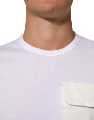 Camiseta blanca de algodón para hombre con bolsillo y cuello redondo