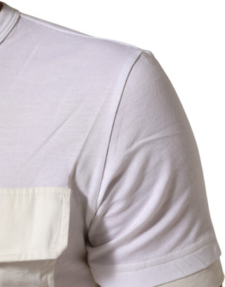 Camiseta blanca de algodón para hombre con bolsillo y cuello redondo