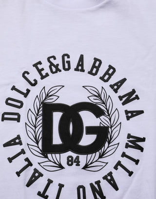 White Cotton Logo Print Crew Neck T-shirt