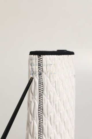 White Lambskin Leather Mid Calf Boots Shoes