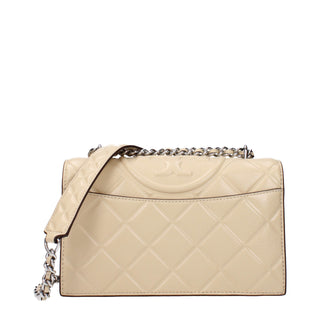 Beige Leder-Umhängetasche