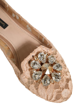 Zapatos planos de encaje Taormina con cristales beige  