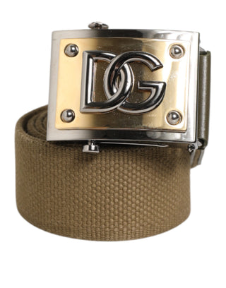 Militärgrüner Nylon-Gürtel mit Logo und Metallschnalle