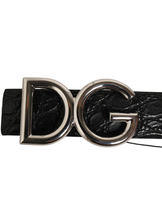 Cinturón negro de cuero exótico con hebilla con logo DG